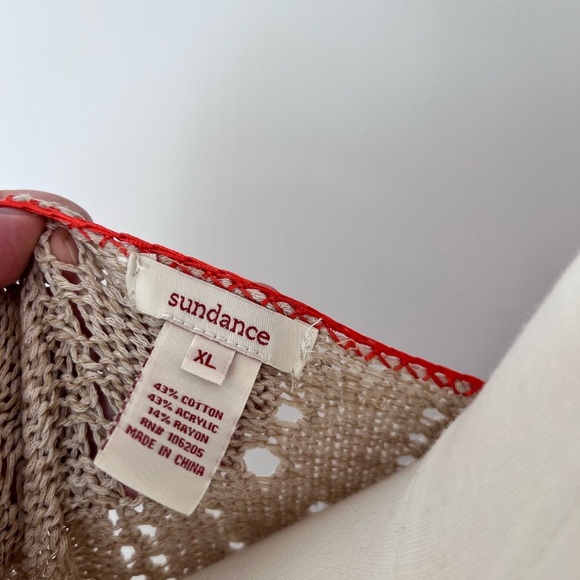 Sundance Beige Openwork Knit Blouse with Orange Trim, Casual Beach Coastal - Picture 6 of 6